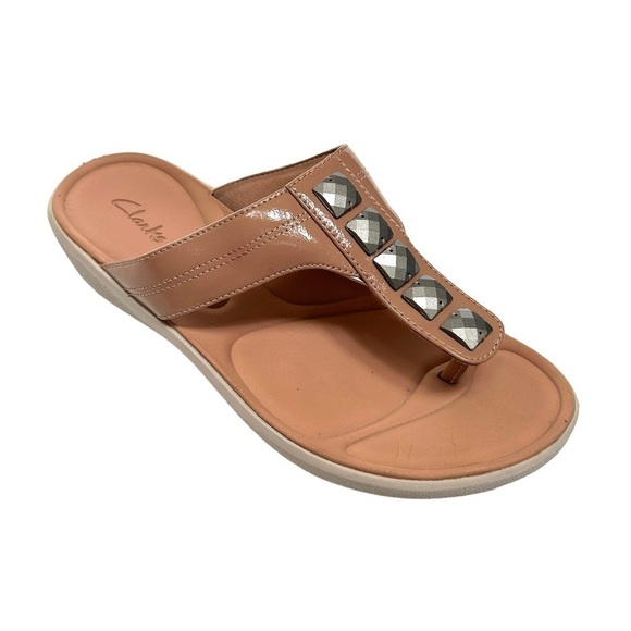 Clarks Wave Walk Pop Toe Post Dusty Pink Jewel Embellished Sandals, Size 8.5 - Picture 2 of 14